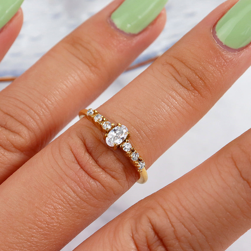 Wholesale Diamond Horizontal Oval Crown Shape Stainless Steel 18K Gold Ring